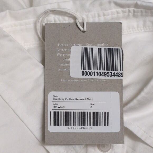 NWT EVERLANE Silky Cotton Relaxed Shirt Off-white Long Sleeve Button Down Size 8 - Picture 8 of 10